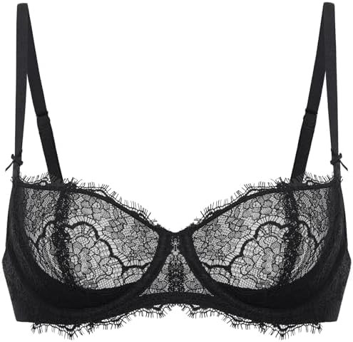 DOBREVA Women's Balconette Sexy Unlined Bra Lace Push Up Plus Size Bras See Through Underwire | Amazon (US)
