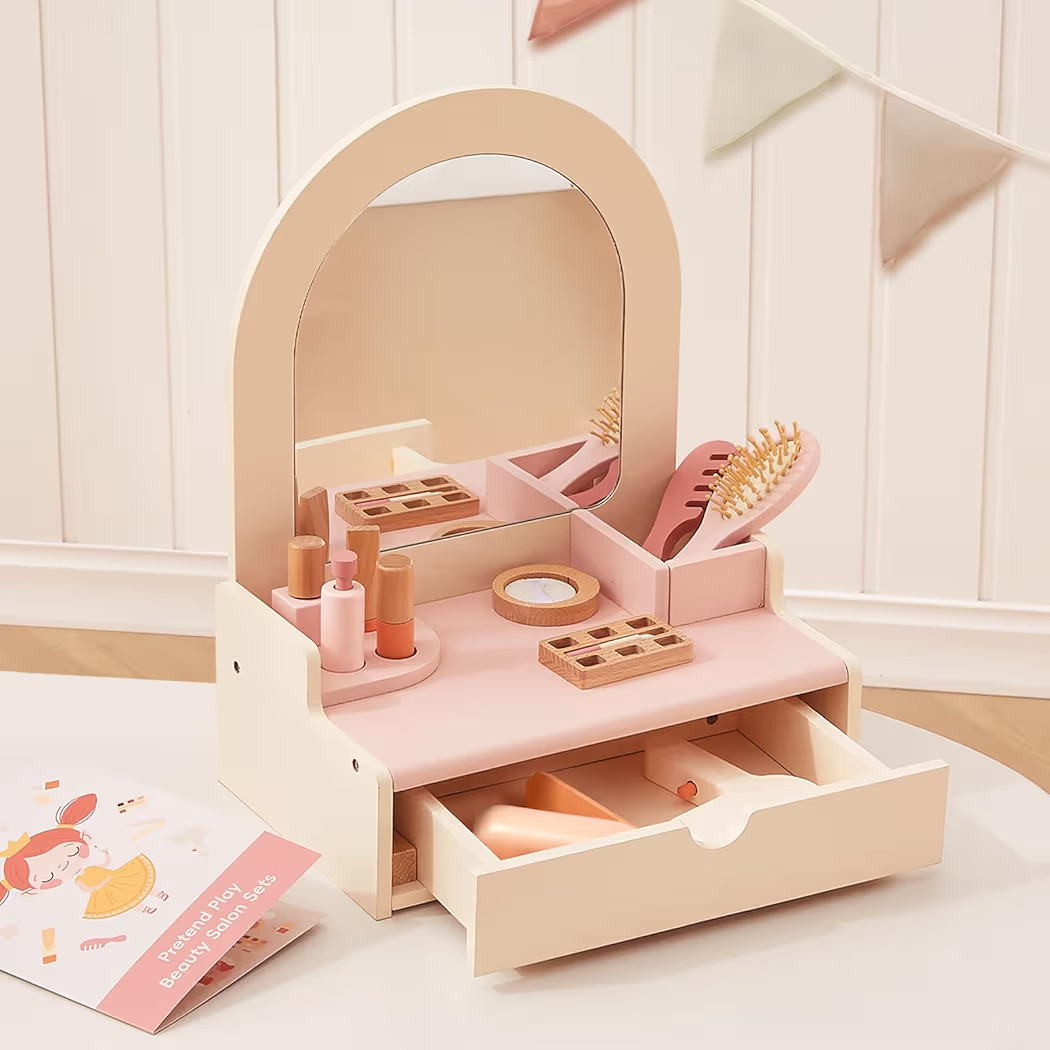 OOOK Wooden Vanity Makeup Table for Kids, Toddler Pretend Play Dressing Table with Mirror & Drawe... | Amazon (US)
