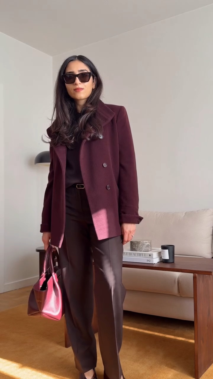 Fall Workwear outfit styled in burgundy & brown tones.
Comment ‘Shop’ to receive outfit link in your DM. 
.
Fall outfits, Chic office look, Brown outfits fall, Burgundy outfit fall, Autumn outfits, Minimal chic style, Fall fashion, Autumn look

#LTKeurope #LTKautumn #LTKworkwear