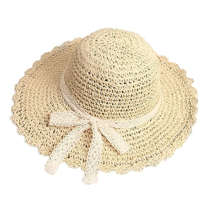 Greenery-GRE Summer Beach Sun Straw Hats for Toddler Kids Girls Wide Brim Lace Bow Floppy Packabl... | Amazon (US)