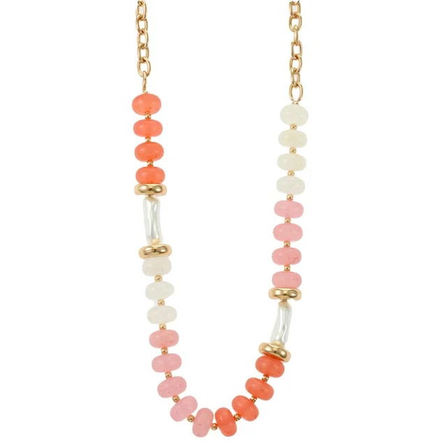 Time and Tru Goldtone Beaded Necklace, Pink, Coral and Simulated Pearl, 1 Piece | Walmart (US)