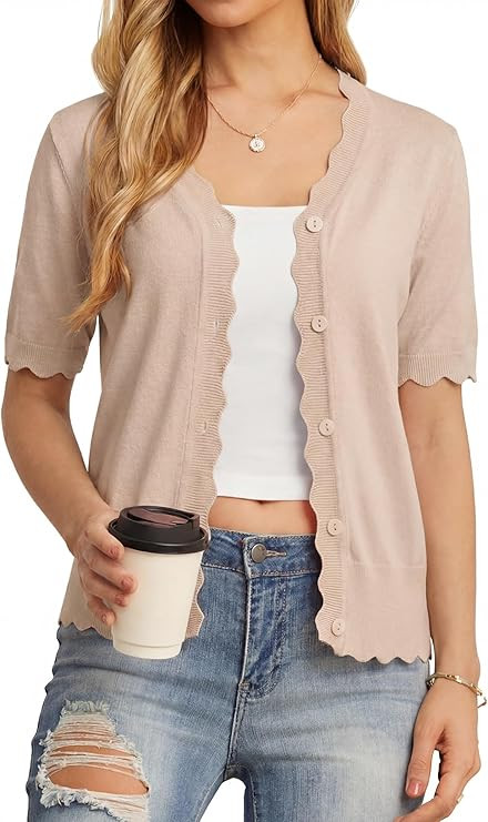 GRECERELLE Womens Summer Lightweight Short Sleeve Cropped Cardigan V-Neck Knit Sweater Shrug for ... | Amazon (US)