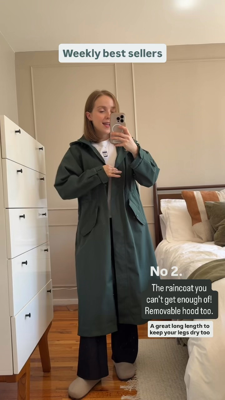 Weekly bestsellers. The prettiest raincoat! Long enough to keep legs dry. And removable hood. free shipping & returns