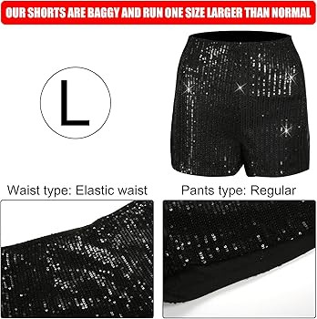 LUTER Glitter Party Shorts, Solid Sequin Party Shorts High Waist Elastic Black Shorts for Women E... | Amazon (UK)