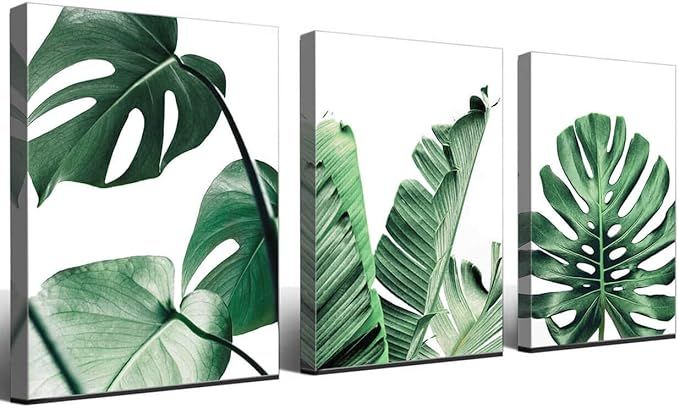 Canvas Wall Art Green Leaf Simple Life Painting Dathroom Wall Decor Monstera Plant 3 Pieces Frame... | Amazon (US)