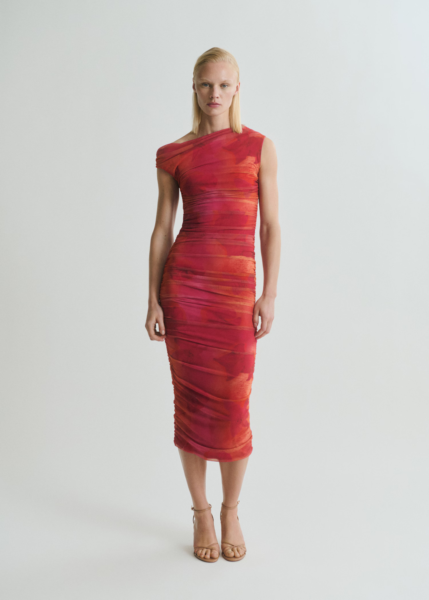 Floral midi-dress with asymmetrical neckline - Women | MANGO USA | Mango (US/MX/AU)