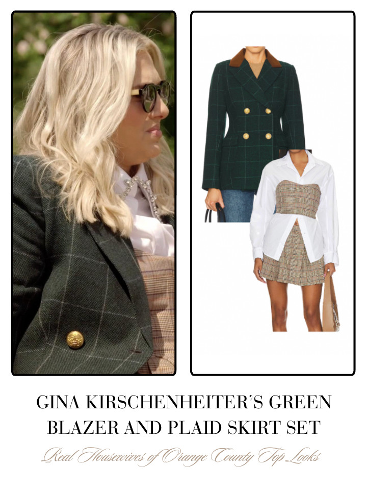 Gina Kirschenheiter's Green Blazer and Plaid Skirt Set  

 