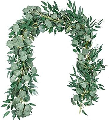 TOPHOUSE 6.5 Feet Artificial Silver Dollar Eucalyptus Leaves Garland and 6 Feet Willow Vines Twig... | Amazon (US)