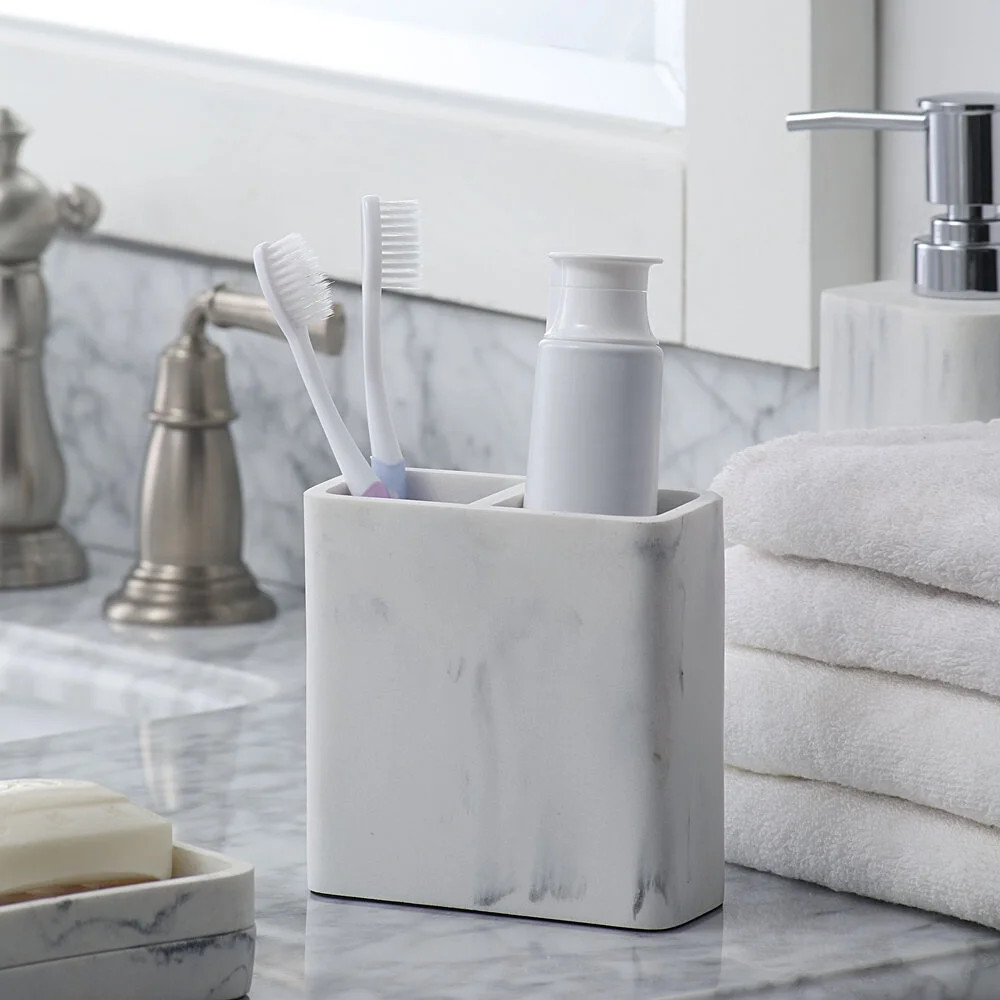 Better Homes & Gardens Faux Marble Toothbrush Holder, White - Walmart.com | Walmart (US)