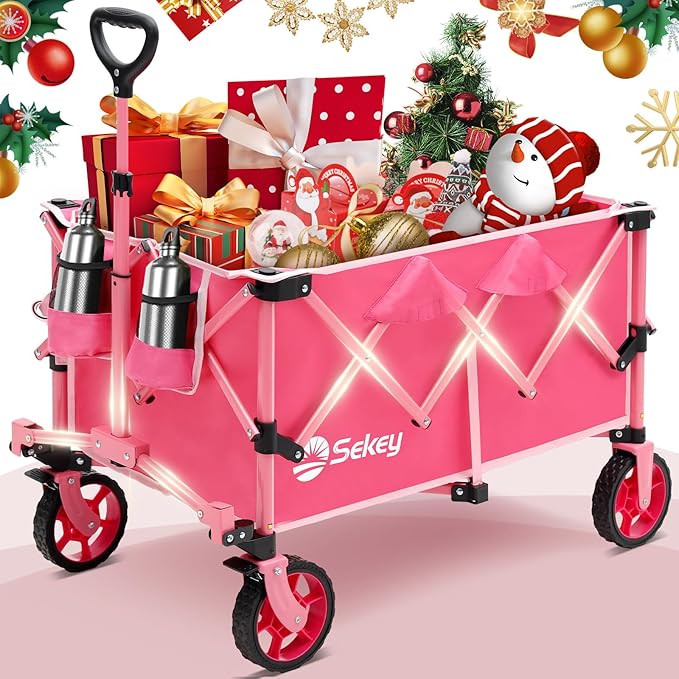 Sekey Pink Collapsible Foldable Wagon with 330lbs Weight Capacity, Heavy Duty Folding Wagon Cart ... | Amazon (US)