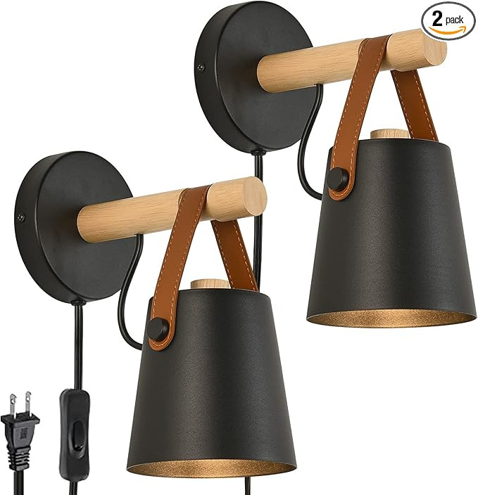Wall Lamps with Plug in Cord Set of 2 Indoor Wall Sconces Black Modern Sconces Wall Lighting Fixt... | Amazon (US)