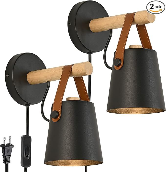 Wall Lamps with Plug in Cord Set of 2 Indoor Wall Sconces Black Modern Sconces Wall Lighting Fixt... | Amazon (US)