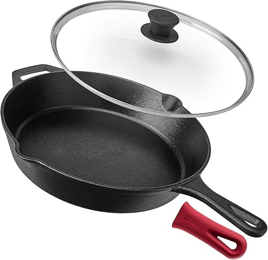 Pre-Seasoned Cast Iron Skillet (12-Inch) with Glass Lid and Handle Cover Oven Safe Cookware - Hea... | Amazon (US)