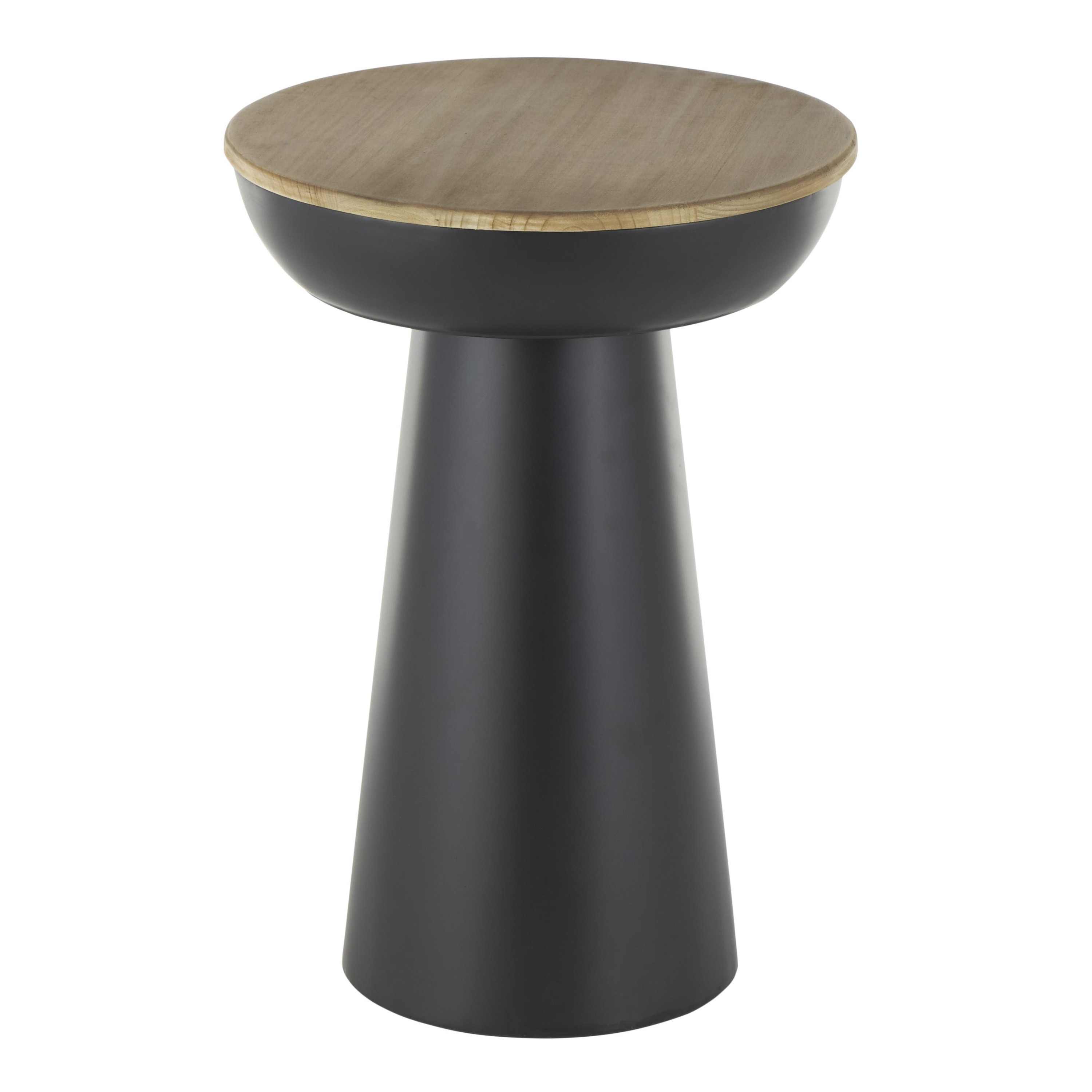 Riven Round Wood and Metal Pedestal End Table | World Market