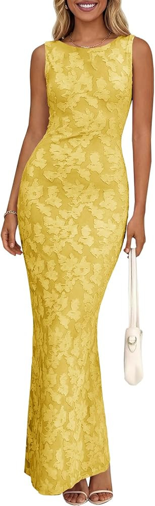 Wenrine Womens Summer Floral Maxi Dress Mesh Sleeveless Tank Dresses Slit Bodycon Party Cocktail ... | Amazon (US)