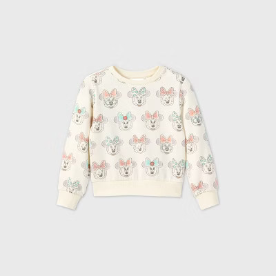 Toddler Girls' Disney Minnie Mouse Fleece Crew Neck Pullover - Cream | Target