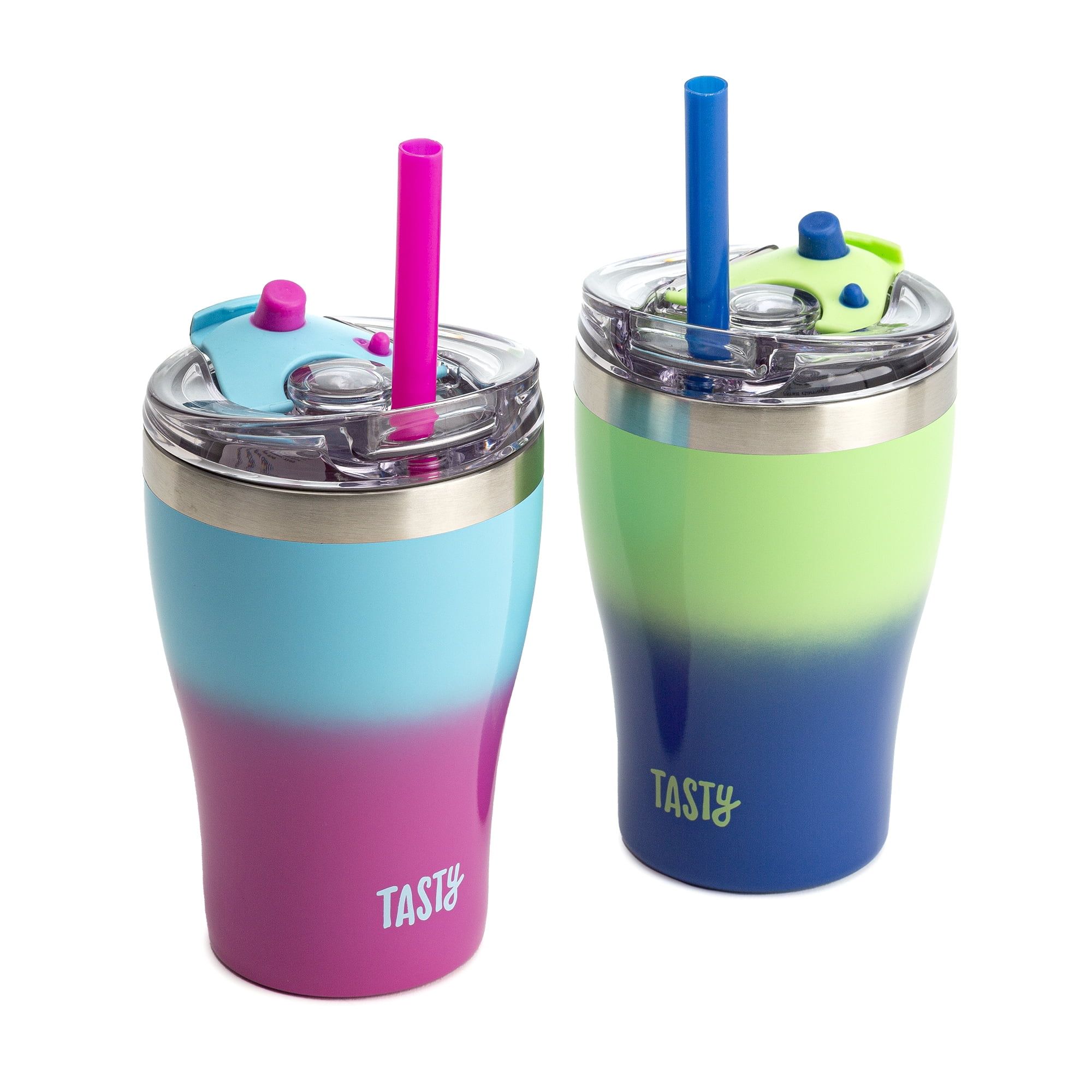 Tasty Kids 14 Oz Double Wall Stainless Steel Tumbler with Straw, Multicolor, 2 Pack - Walmart.com | Walmart (US)