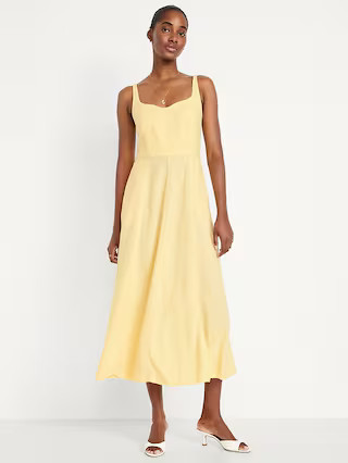 Fit & Flare Sleeveless Linen-Blend Midi Dress | Old Navy (US)