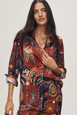 Farm Rio Surreal Long-Sleeve Buttondown Shirt | Anthropologie (US)