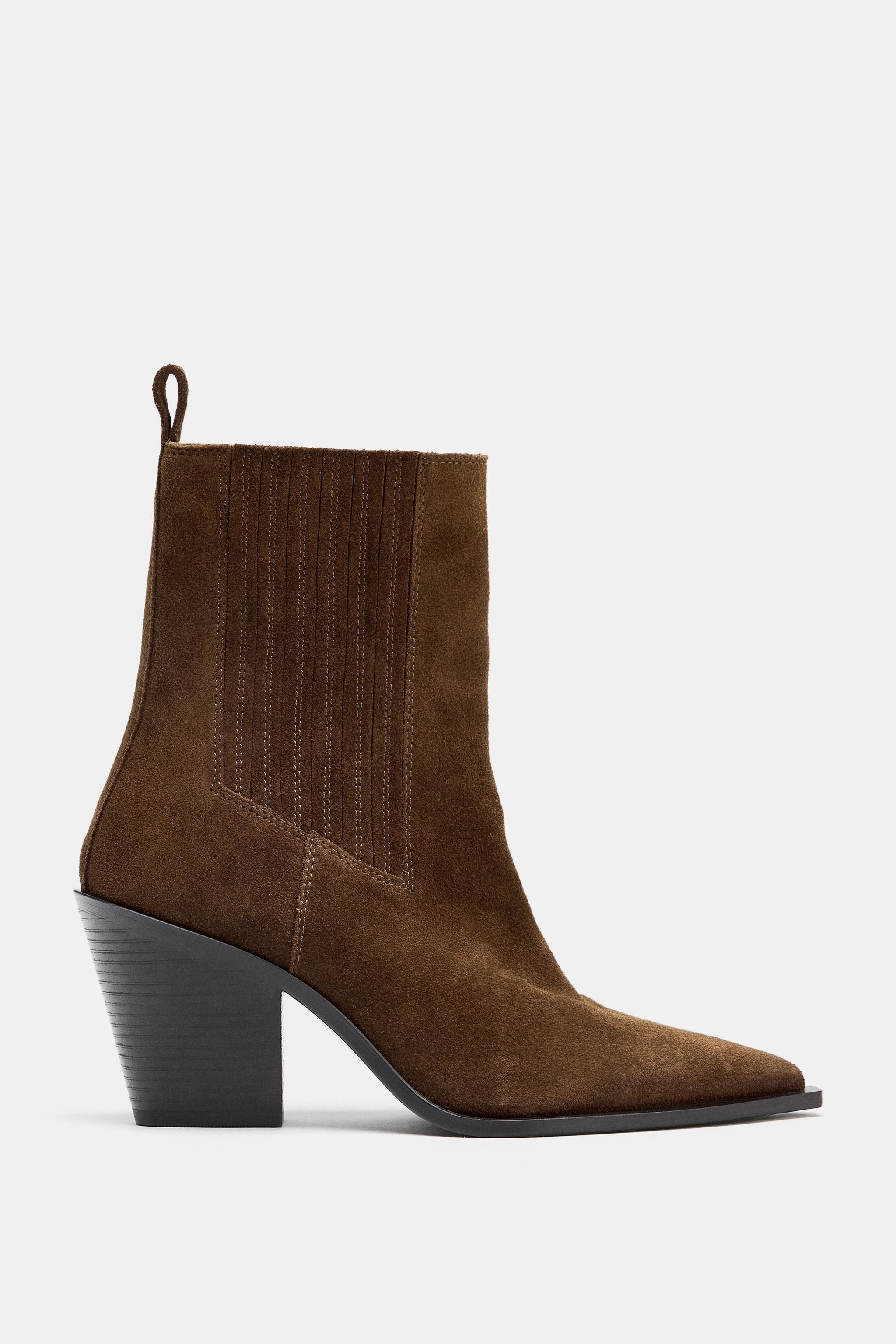 SPLIT SUEDE COWBOY ANKLE BOOTS | Zara UK