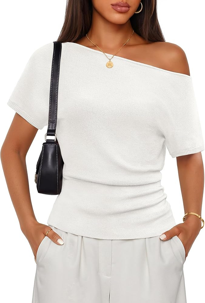 ZESICA Women's 2026 Summer Off The Shoulder Short Sleeve Sweater Tops | Amazon (US)
