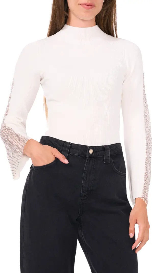 Rhinestone Rib Mock Neck Knit Top | Nordstrom