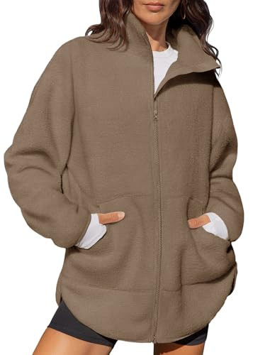 LASLULU Fleece Jacket for Women Zip Up Sherpa Sweater Long Sleeve Workout Coat Y2K Sweatshirts Winter Fashion 2026(Milk Coffee Large) | Amazon (US)