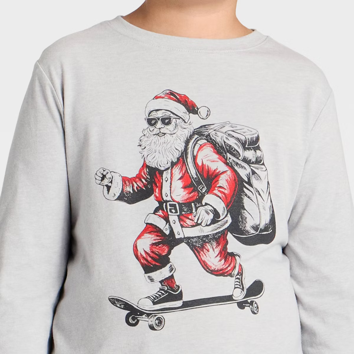 Boys' Long Sleeve 'Skateboarding Santa' Graphic T-Shirt - Cat & Jack™ Heather Gray | Target