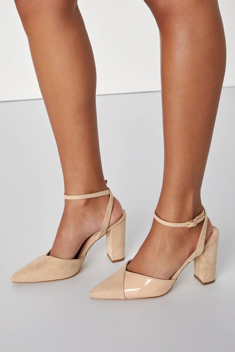 Selenaa Light Nude Suede Pointed-Toe Ankle Strap Pumps | Lulus (US)