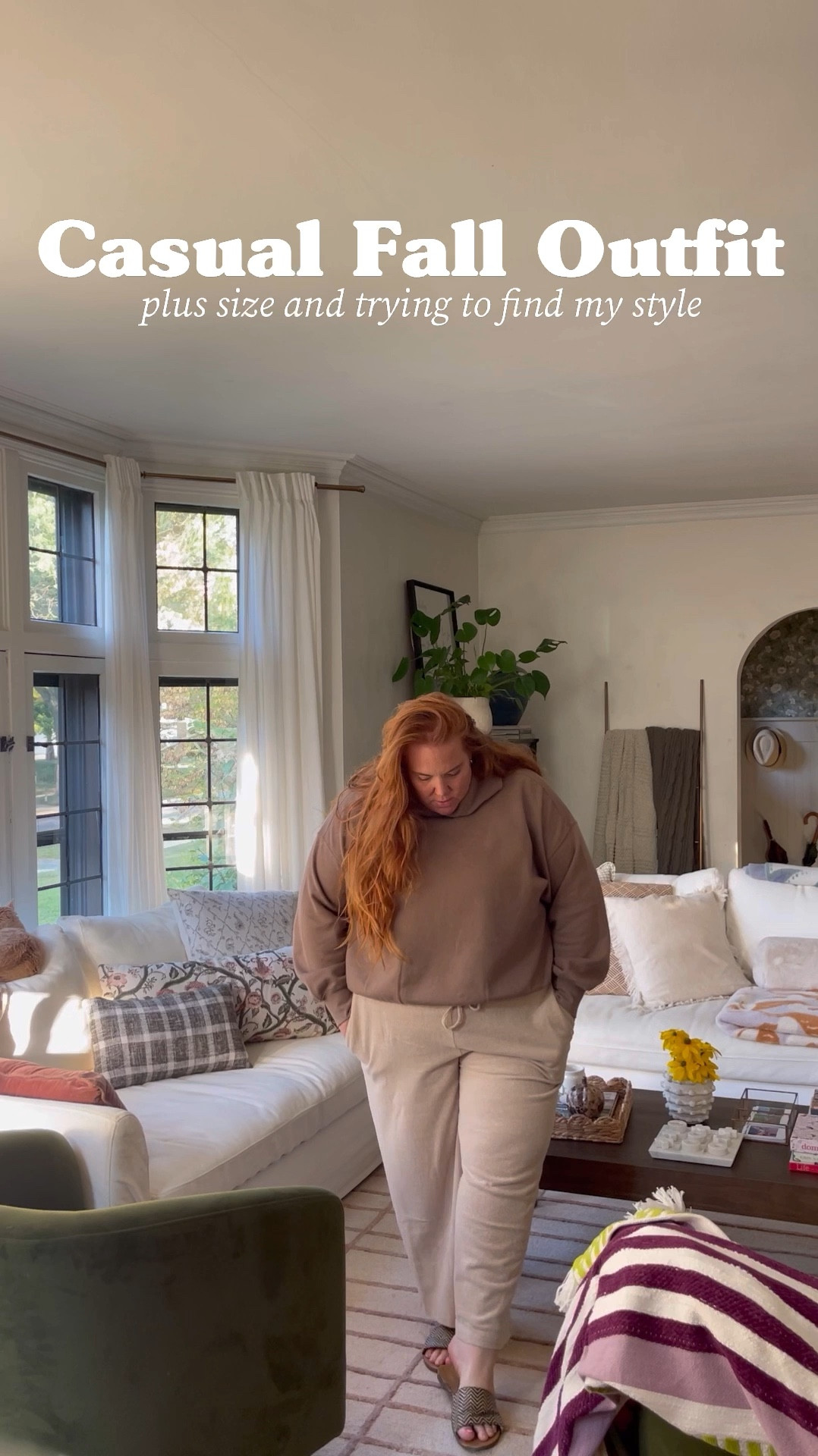 Cozy fall outfit that was great for a day spent inside. 

Wearing a 3x in the hoodie and a 22 in the pants. 