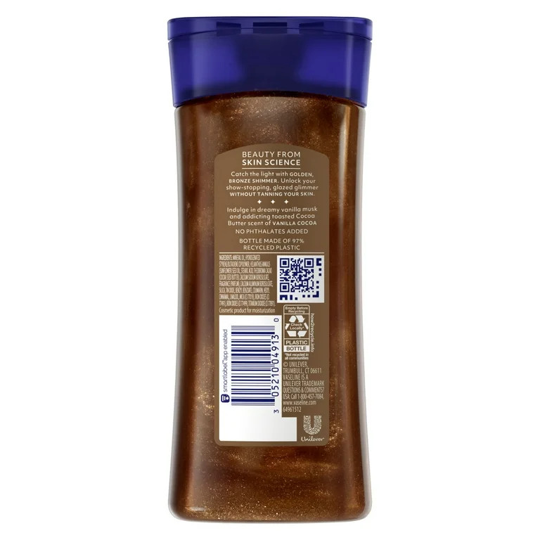 Vaseline Glazed & Glisten Shimmering Body Gel Oil Golden Hour Glow, with Vanilla & Cocoa Butter, ... | Walmart (US)