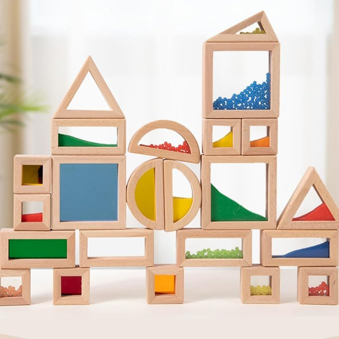 Rainbow Sensory Toys Blocks,15 Pcs Large Wooden Building Blocks for Toddlers Baby Kids,Colorful G... | Amazon (US)