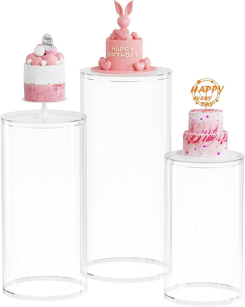 Wokceer Cylinder Stands for Party Clear 3Pcs Cylinder Pedestal Stand Round Cylinder Tables for Pa... | Amazon (US)