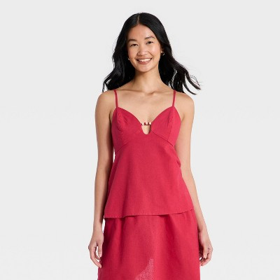 Women's Linen Beaded Cami Top - A New Day™ Pink M | Target