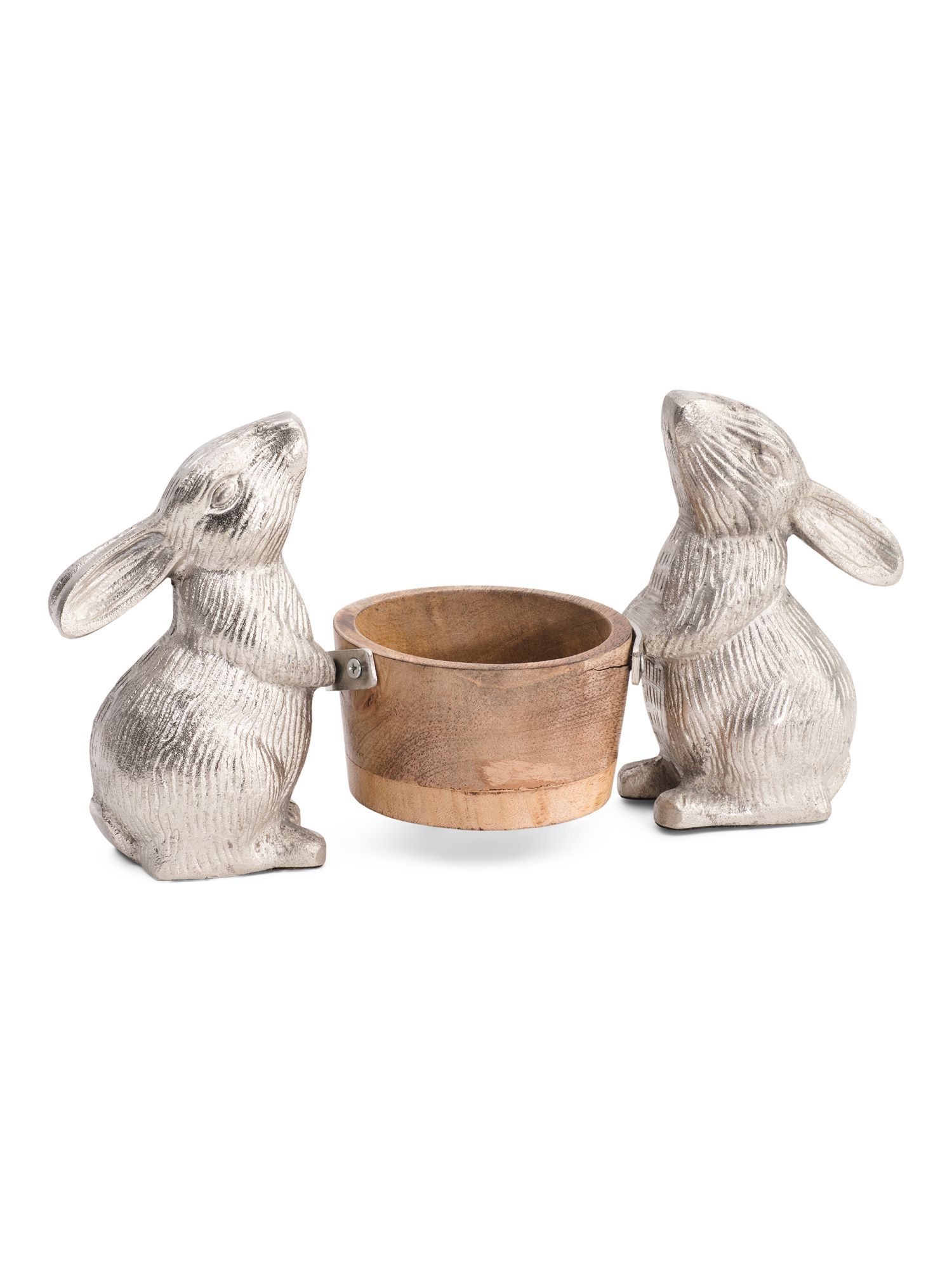 Raw Nickel Aluminum Rabbits With Wooden Bowl | TJ Maxx