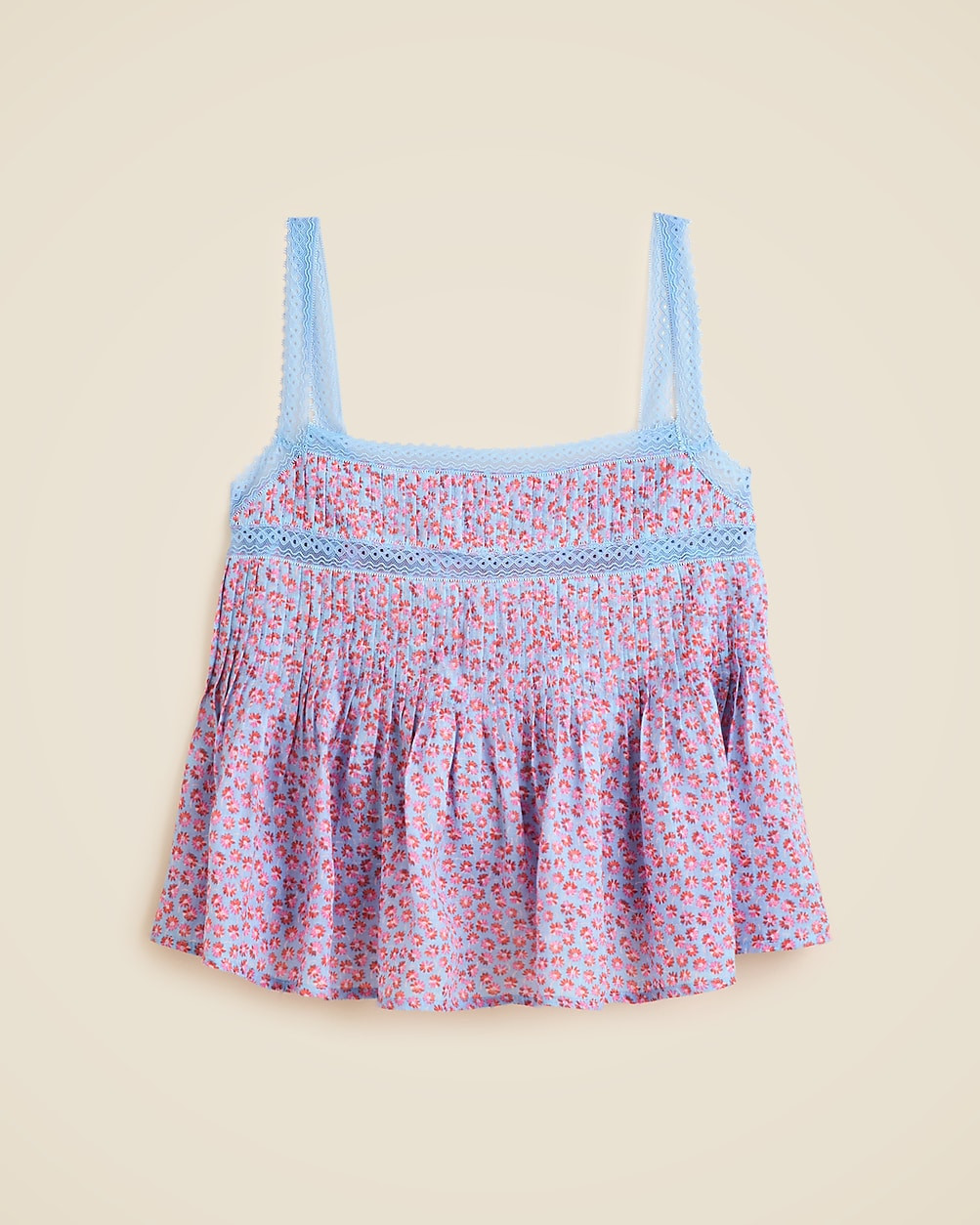 Lace-trim tank top in summer fields-print ramie | J. Crew US