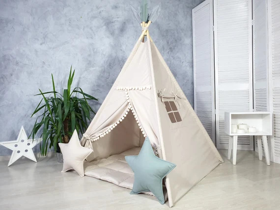 Beige BOHO Teepee tent for kids  wigwam  tipi  kids | Etsy | Etsy (US)