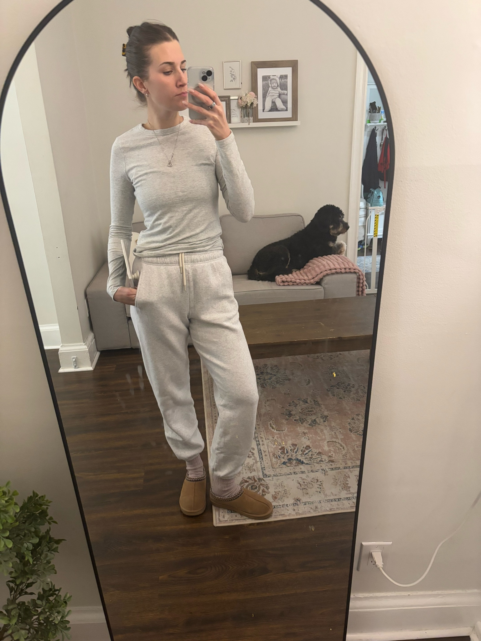 Wearing size small in both shirt and joggers 