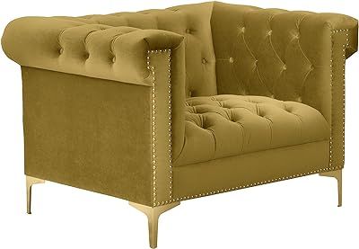 Chic Home Vanessa Button-Tufted Goldtone Metal Y-Leg Mustard Club Chair | Amazon (US)