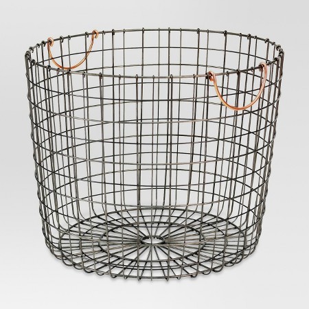 Extra Large Round Wire Decorative Storage Bin - Antique Pewter with Copper Handle - Threshold™ | Target