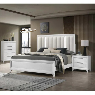 Queen Size Upholstered Panel Bed with Integrated LED Light Headboard | Wayfair North America