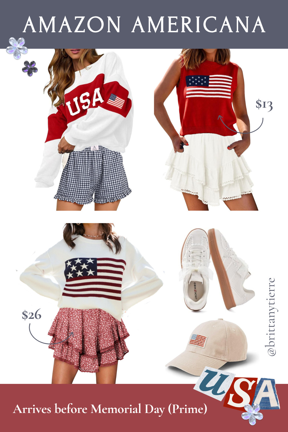 Get ready for Memorial Day weekend and July 4th with these Amazon American flag tops and cute skirts! Pair with white sneakers or a baseball cap and you have a complete patriotic outfit!

Memoroal Day outfit, July 4th outfit, fourth of July, american flag shirt, boxer shorts outfit, boho skirt outfit, amazon fashion, amazon americana, Americana, gingham shorts outfit, women's amazon fashion, USA, USA tops, American flag sweater, ruffle sneakers, baseball hat outfit

 

 

#LTKSeasonal