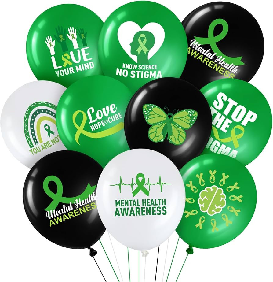 Blosssound 45 Pcs Mental Health Awareness Month Decorations Mental Month Latex Balloons Hope Gree... | Amazon (US)
