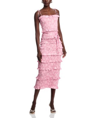 Lily Smocked Floral Print Ruffle Trim Midi Dress | Bloomingdale's (US)