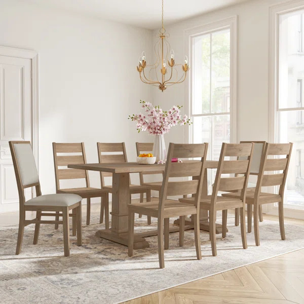 Hudson Trestle Dining Table with Upholstered and Wood Chairs | Wayfair North America