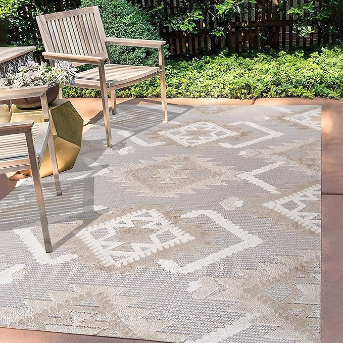 JONATHAN Y SBH107A-5 Sumak High-Low Pile Neutral Diamond Kilim Indoor Outdoor Area-Rug Bohemian G... | Amazon (US)