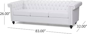 UKN Tufted Leather 3 Seater Sofa Brown White Traditional Solid Birch Nailheads | Amazon (US)