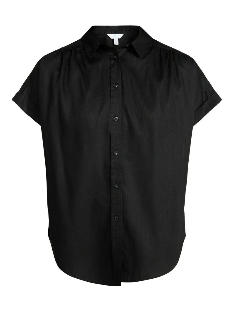 Time and Tru Women's Chambray Camp Shirt with Short Sleeves, Sizes XS-XXXL - Walmart.com | Walmart (US)