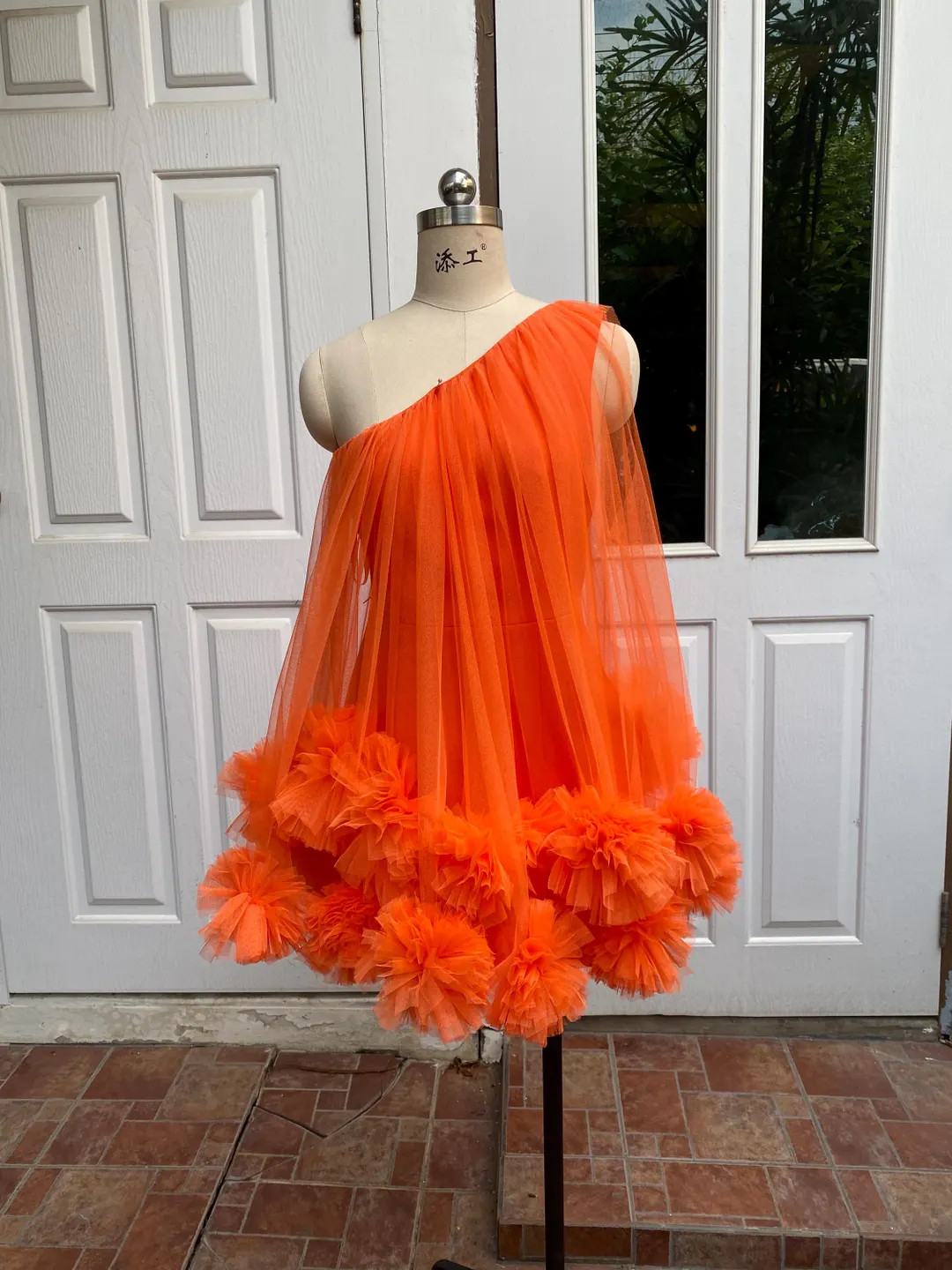 Orange custom one the shoulder mini tulle dress for women,Wedding dress plus size,Evening dress g... | Etsy (US)