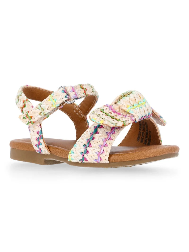 Wonder Nation Baby Girls Raffia Bow Sandals | Walmart (US)
